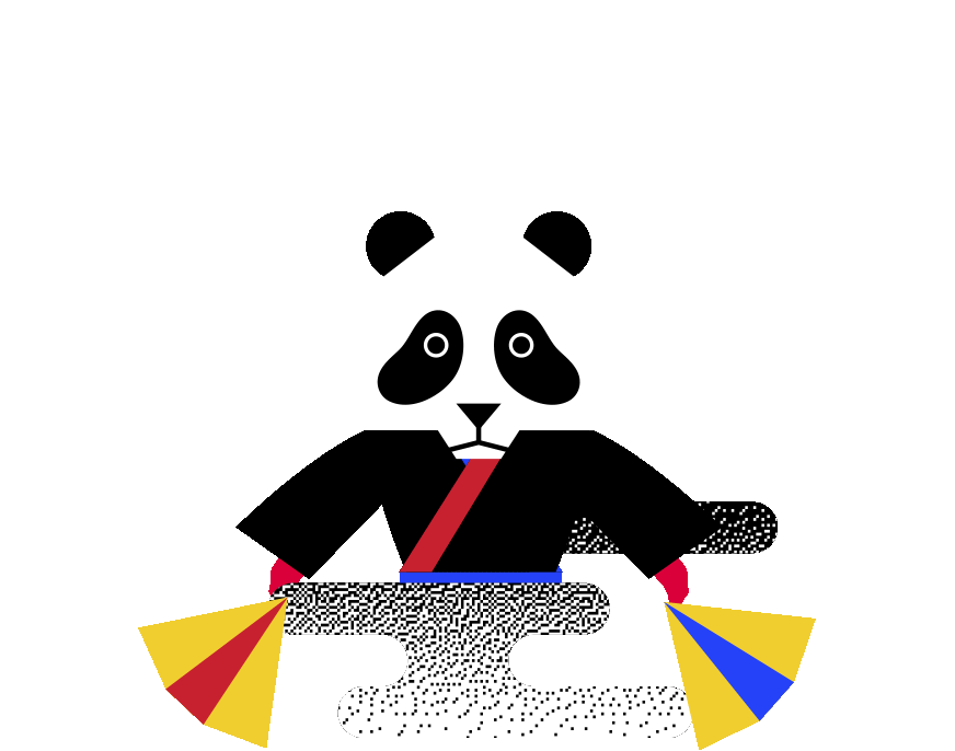 扇子を持ったパンダの覆面を被った象